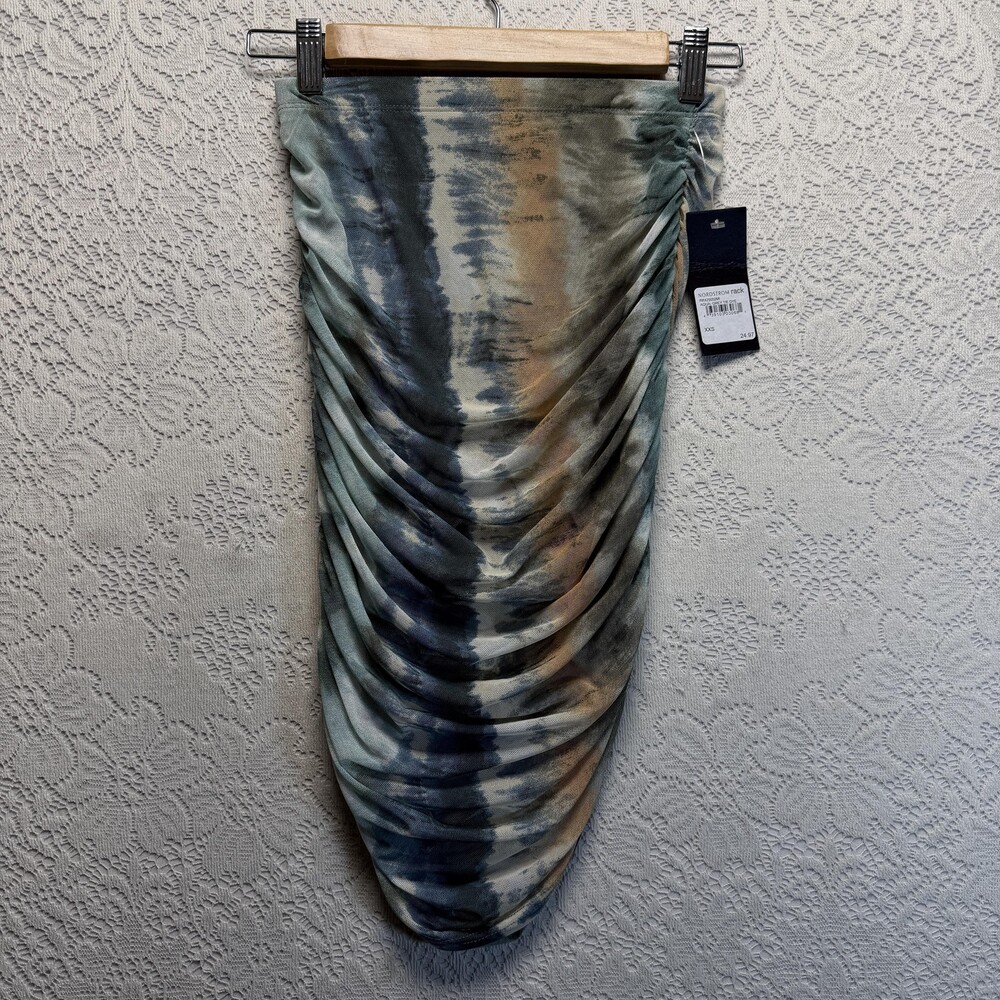 Free Press Skirt Womens XXS Blue Aqua Grey Tie Dye Ruched Pencil Midi Jersey